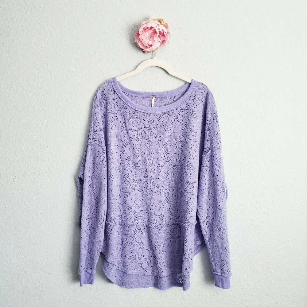Free People Purple Knit Lace Not Cold In This Top